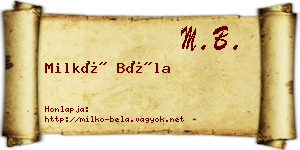 Milkó Béla névjegykártya